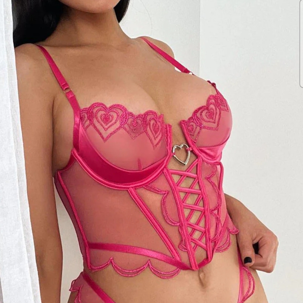 Fashion Nova Hot Pink Lace Corset Bra
